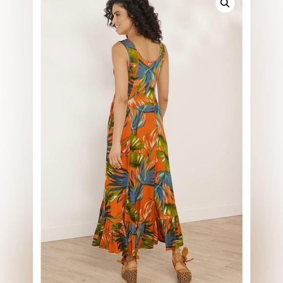 Soft Surroundings Fabiana Tropical Print Ruffle Hem Shirred Maxi Dress Small - Picture 4 of 10